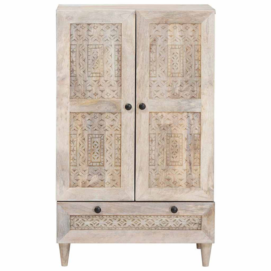 Highboard met lade Wit 60 x 33 x 100 cm massief mangohout
