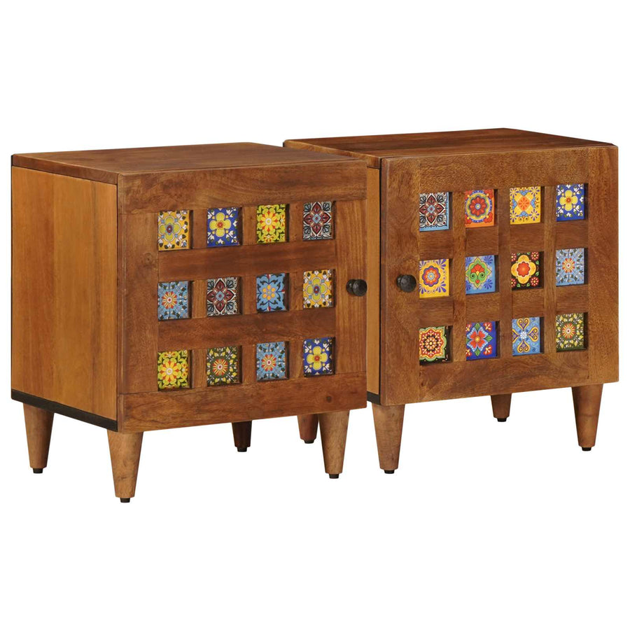 Nachtkastje 2 Pcs Bruin 40 X 33,5 X 46 Cm Massief Mango Hout