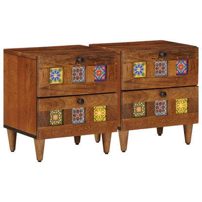 Nachtkastje 2 Pcs Bruin 40 X 33,5 X 46 Cm Massief Mango Hout