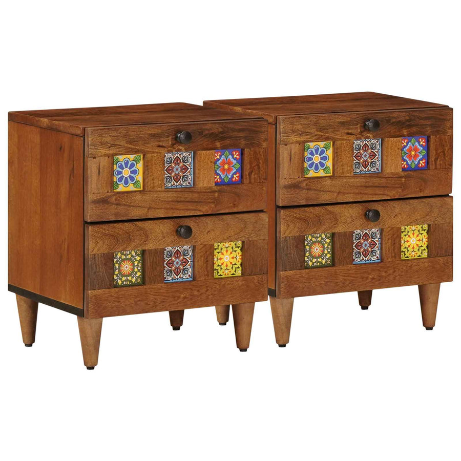 Nachtkastje 2 Pcs Bruin 40 X 33,5 X 46 Cm Massief Mango Hout