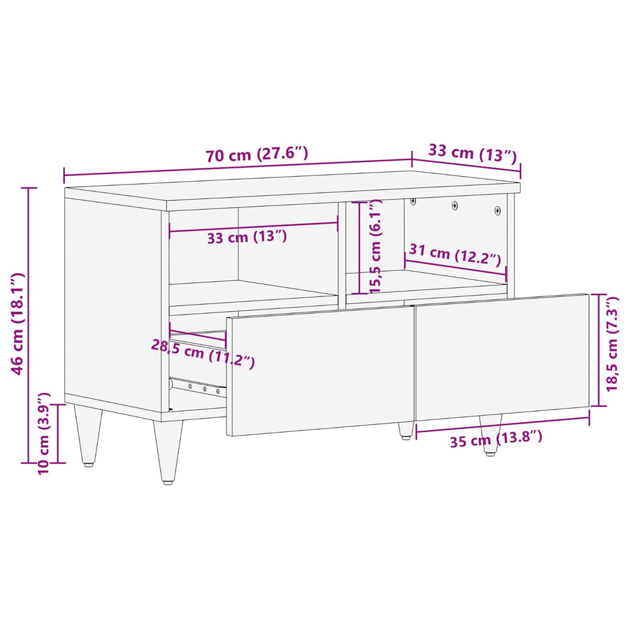Tv-Kast 70 X 33,5 X 46 Cm Massief Mango Hout