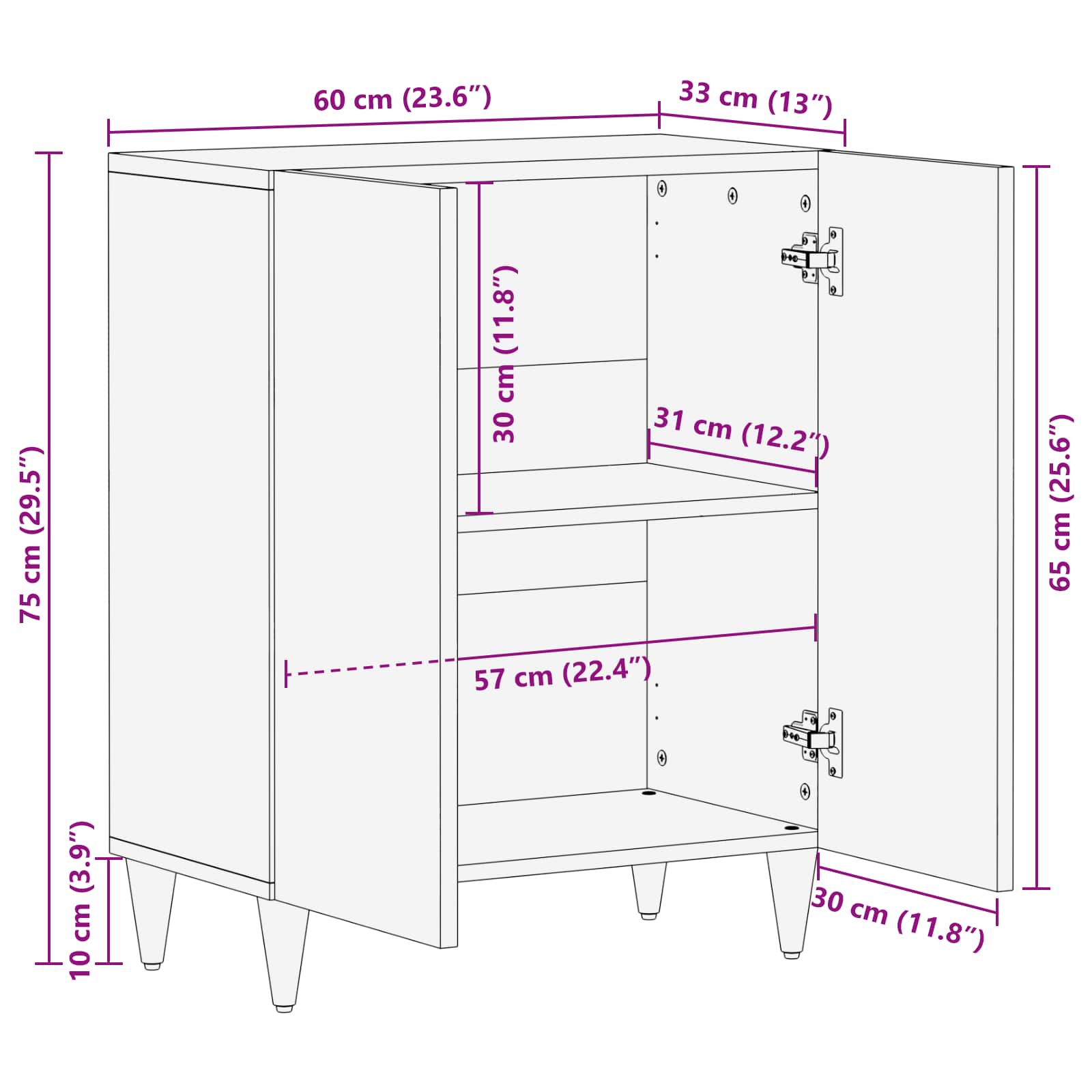 Dressoir 60 X 33,5 X 75 Cm Massief Mango Hout