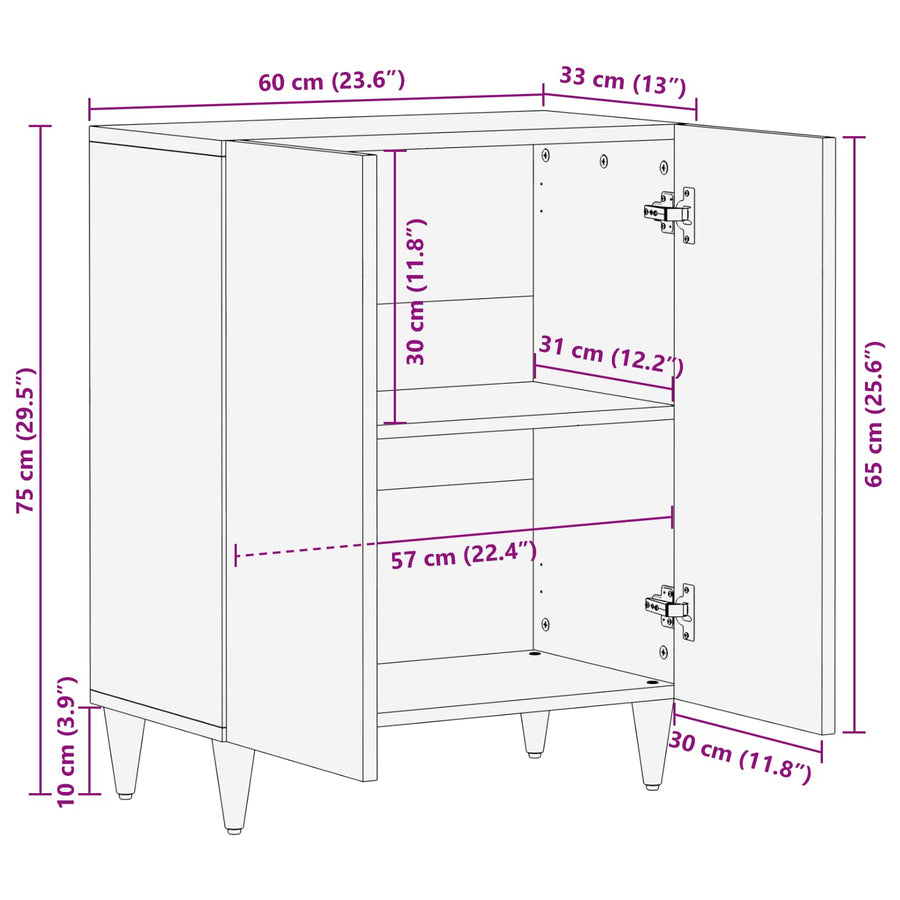 Dressoir 60 X 33,5 X 75 Cm Massief Mango Hout
