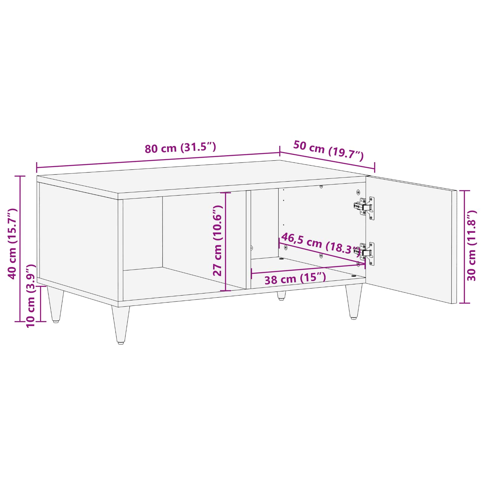 Salontafel Bruin 80 X 50 X 40 Cm Massief Mango Hout