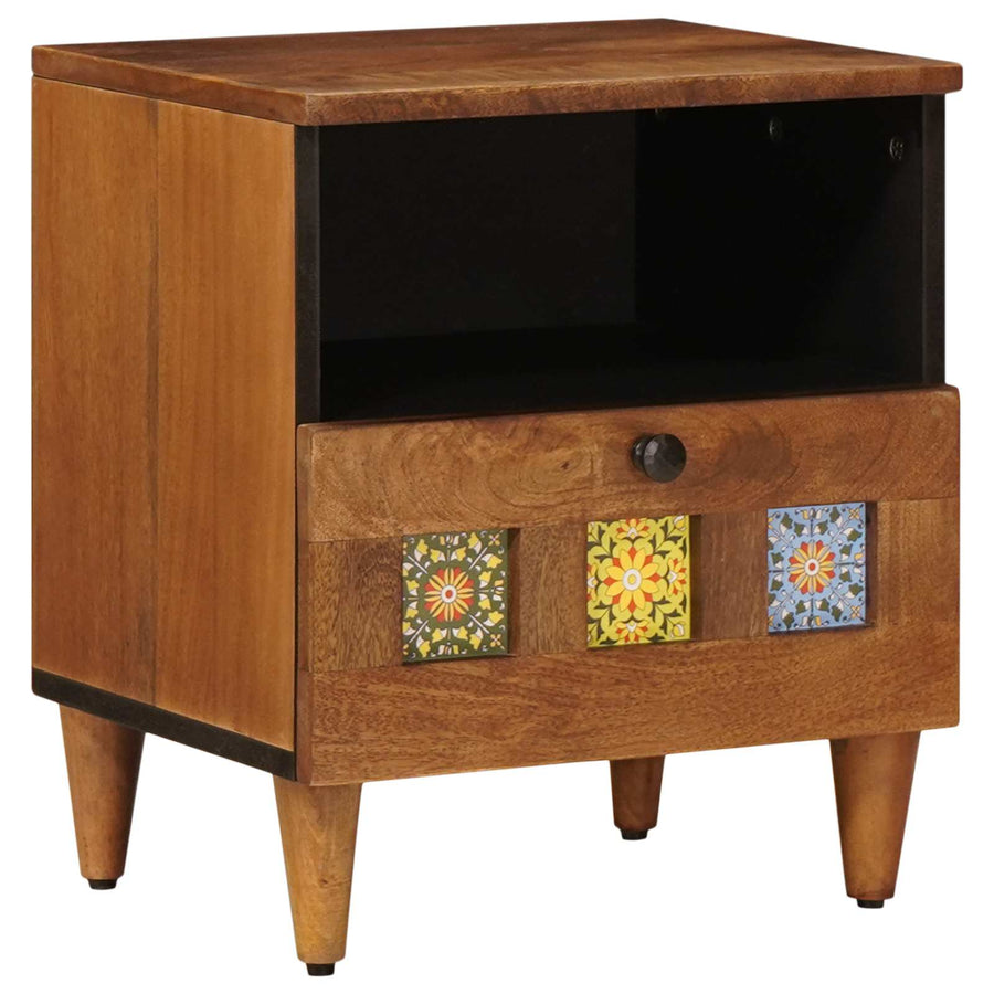Nachtkastje Met Lade Bruin 40 X 33 X 46 Cm Massief Mango Hout 1