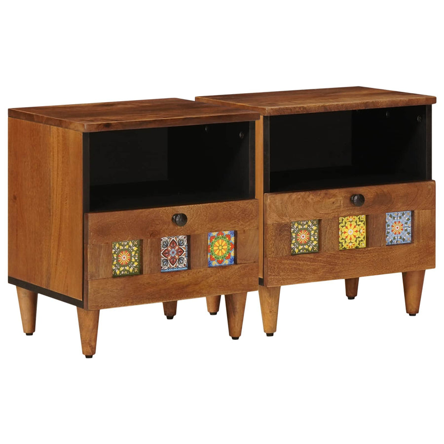 Nachtkastje 2 Pcs Bruin 40 X 33 X 46 Cm Massief Mango Hout