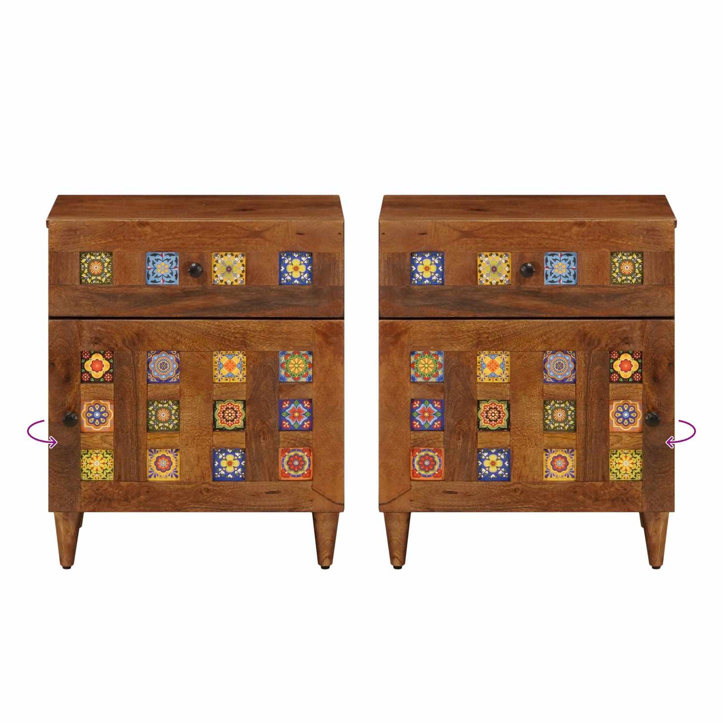 Nachtkastje Met Lade Bruin 50 X 33 X 60 Cm Massief Mango Hout
