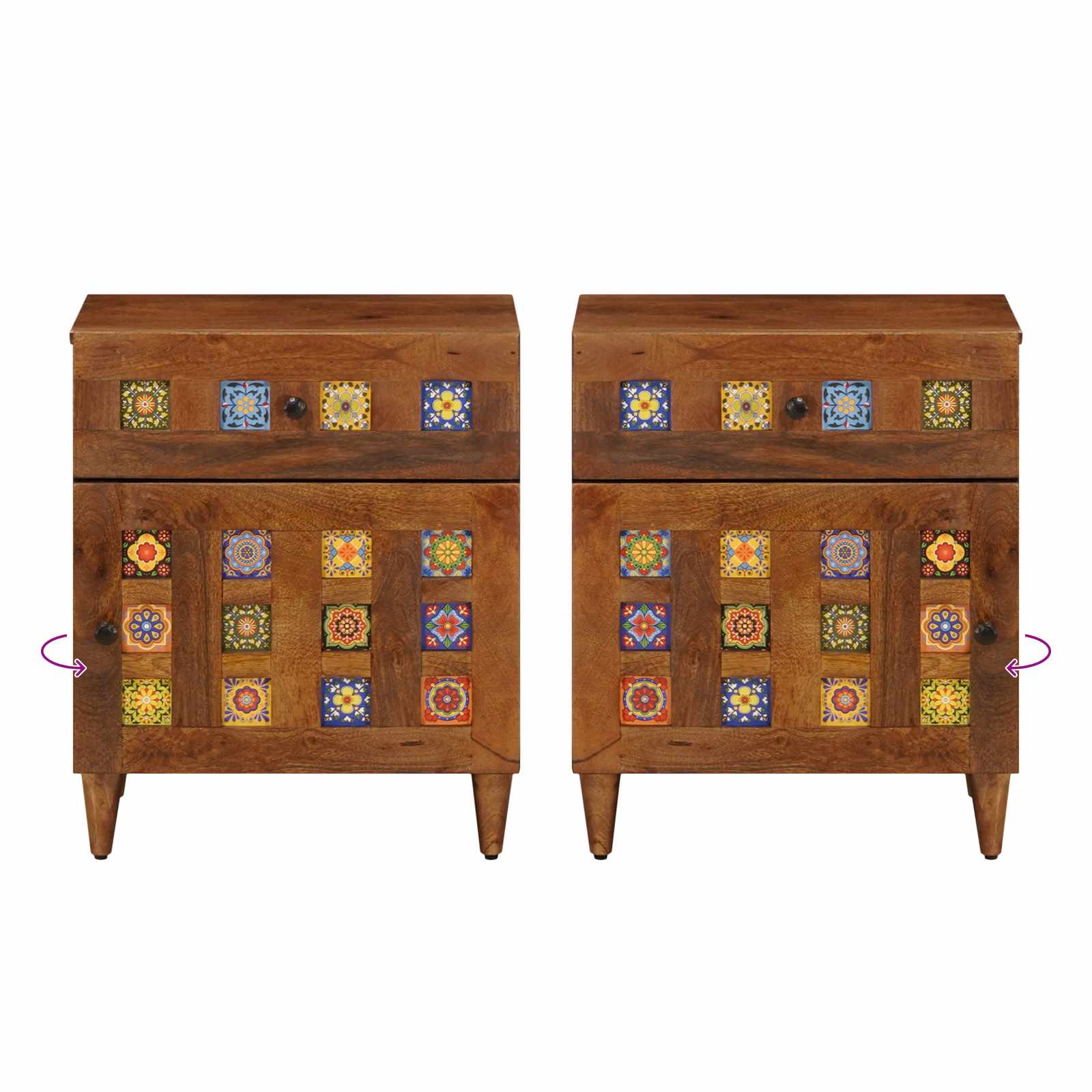 Nachtkastje Met Lade Bruin 50 X 33 X 60 Cm Massief Mango Hout