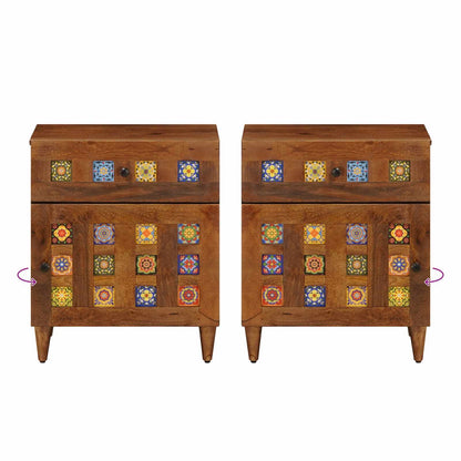 Nachtkastje Met Lade Bruin 50 X 33 X 60 Cm Massief Mango Hout