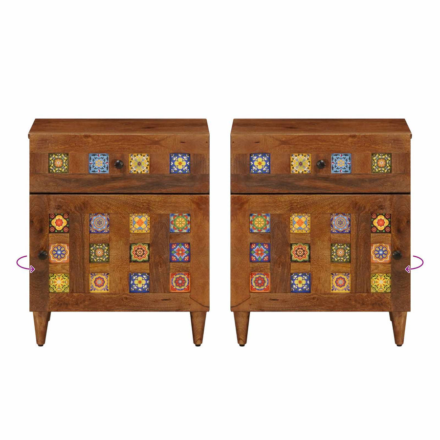Nachtkastje Met Lade Bruin 50 X 33 X 60 Cm Massief Mango Hout