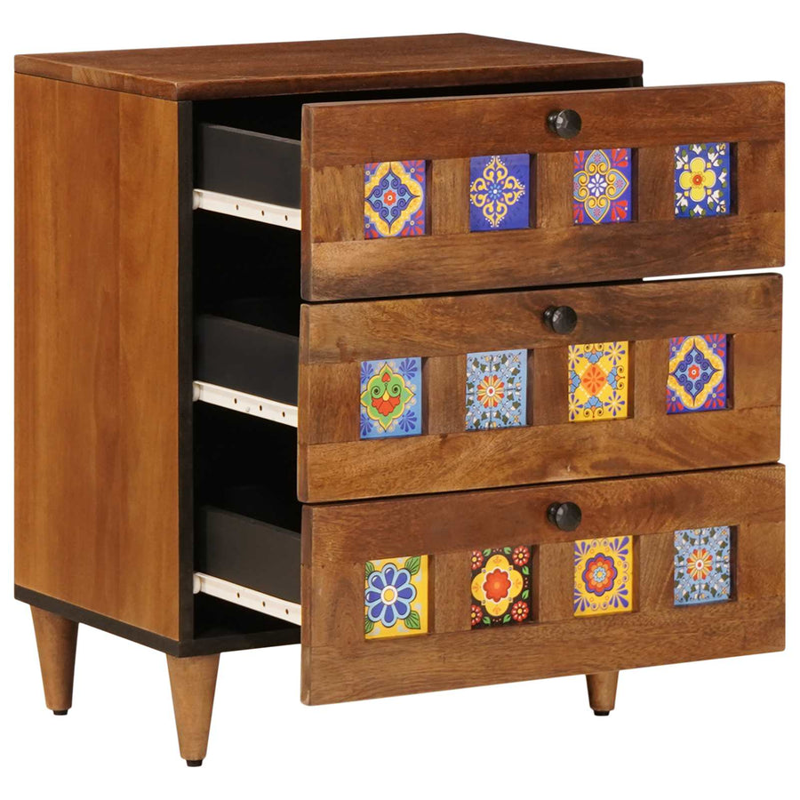 Nachtkastje Met Lade Bruin 50 X 33 X 60 Cm Massief Mango Hout