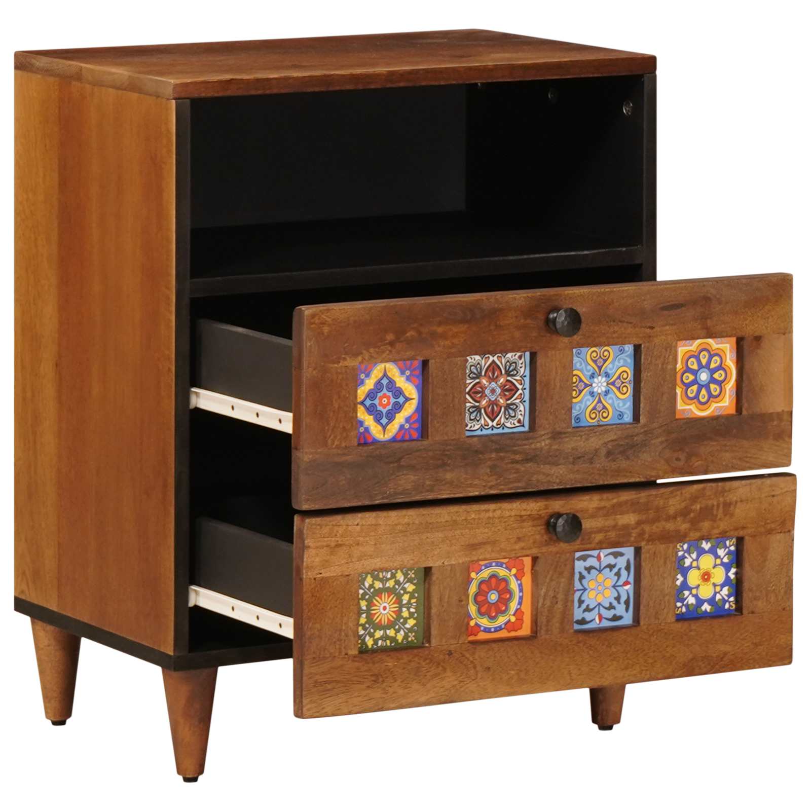 Nachtkastje Met Lade Bruin 50 X 33 X 60 Cm Massief Mango Hout