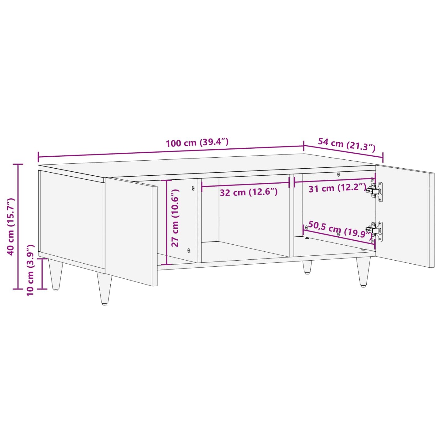 Salontafel Bruin 100 X 54 X 40 Cm Massief Mango Hout