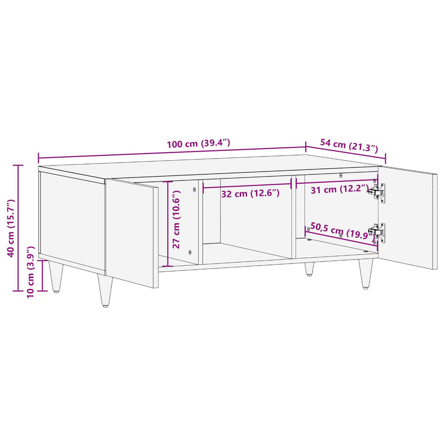 Salontafel Bruin 100 X 54 X 40 Cm Massief Mango Hout