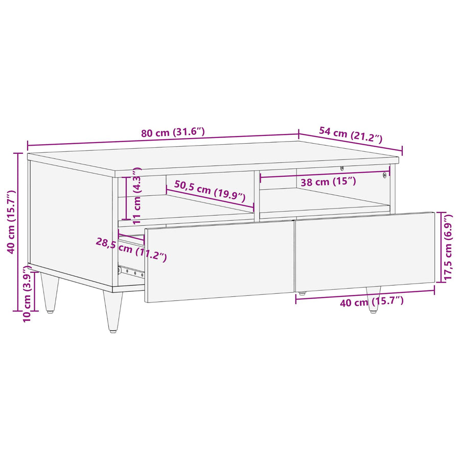 Salontafel Met Lade Bruin 80 X 54 X 40 Cm Massief Mango Hout