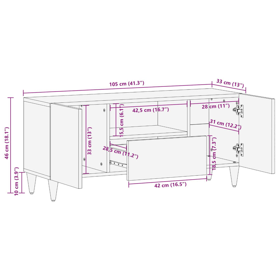 Tv-Kast 105 X 33,5 X 46 Cm Massief Mango Hout