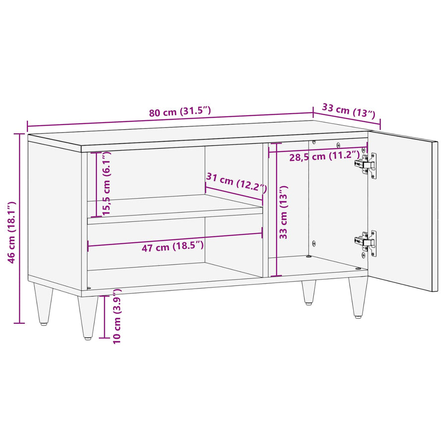 Tv-Kast 80 X 31,5 X 46 Cm Massief Mango Hout