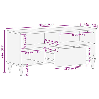 Tv-Kast 100 X 33,5 X 46 Cm Massief Mango Hout