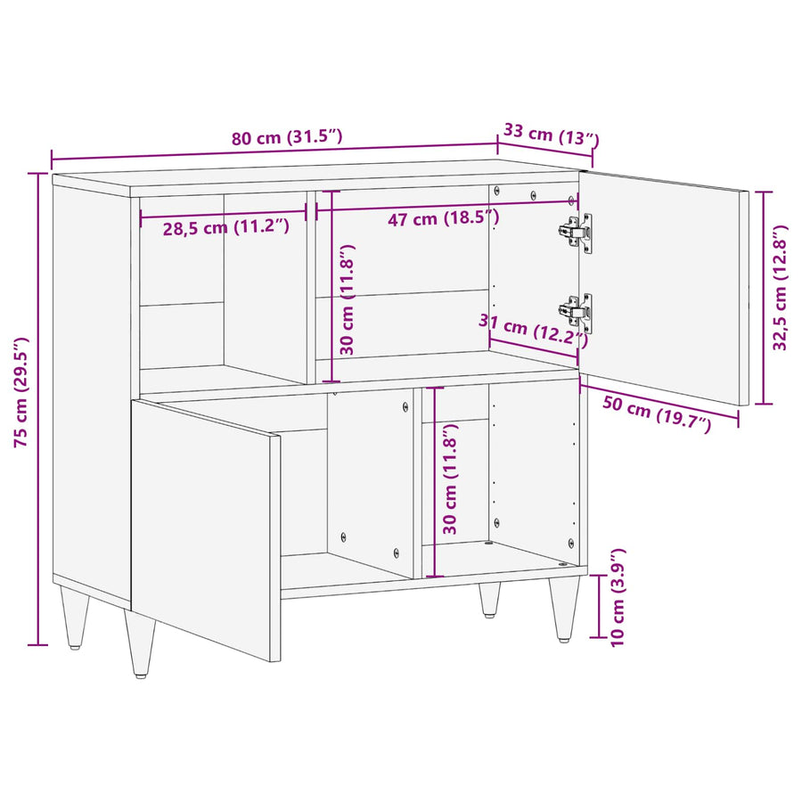 Dressoir 80 X 33,5 X 75 Cm Massief Mango Hout
