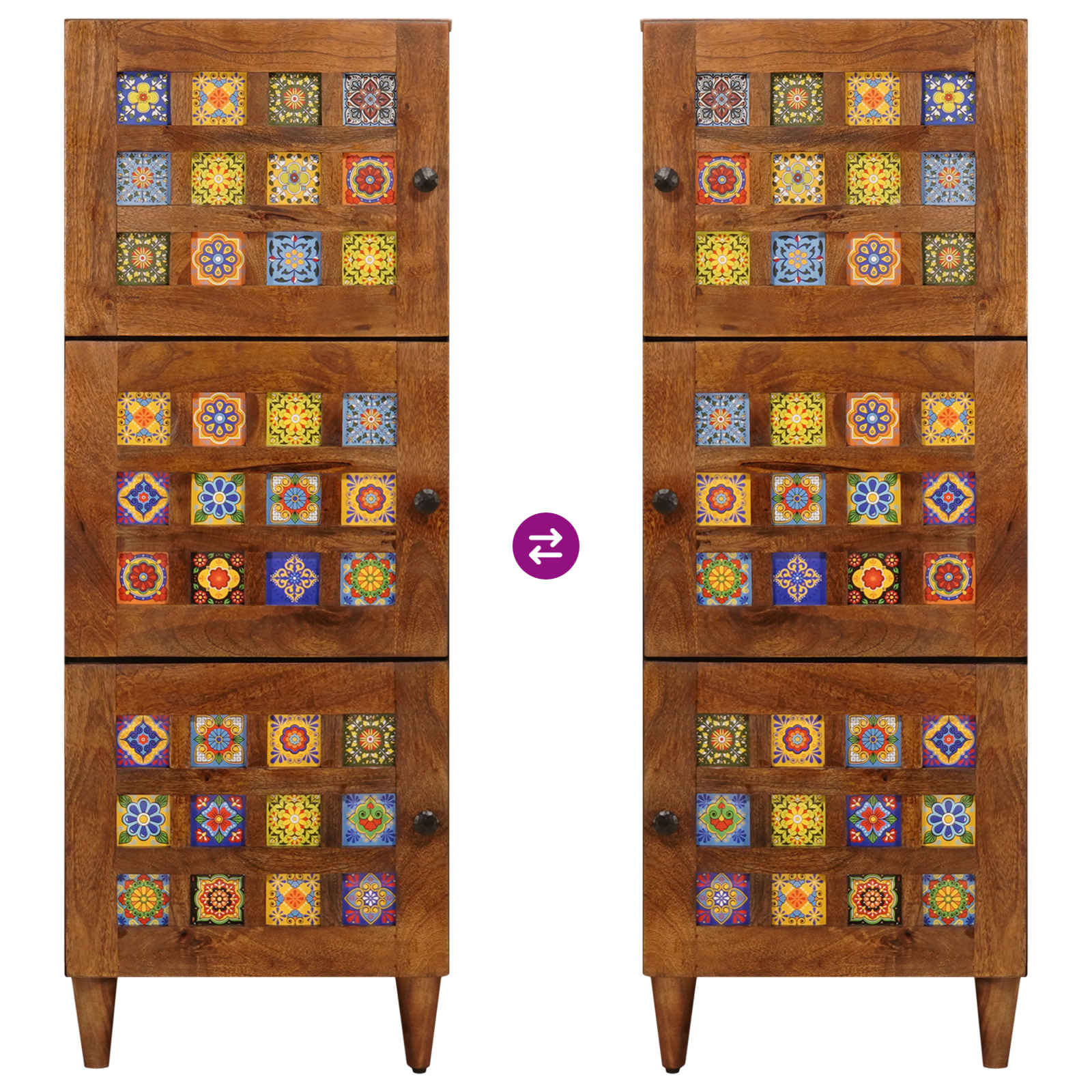 Hoge Kast 40 X 33,5 X 110 Cm Massief Mango Hout