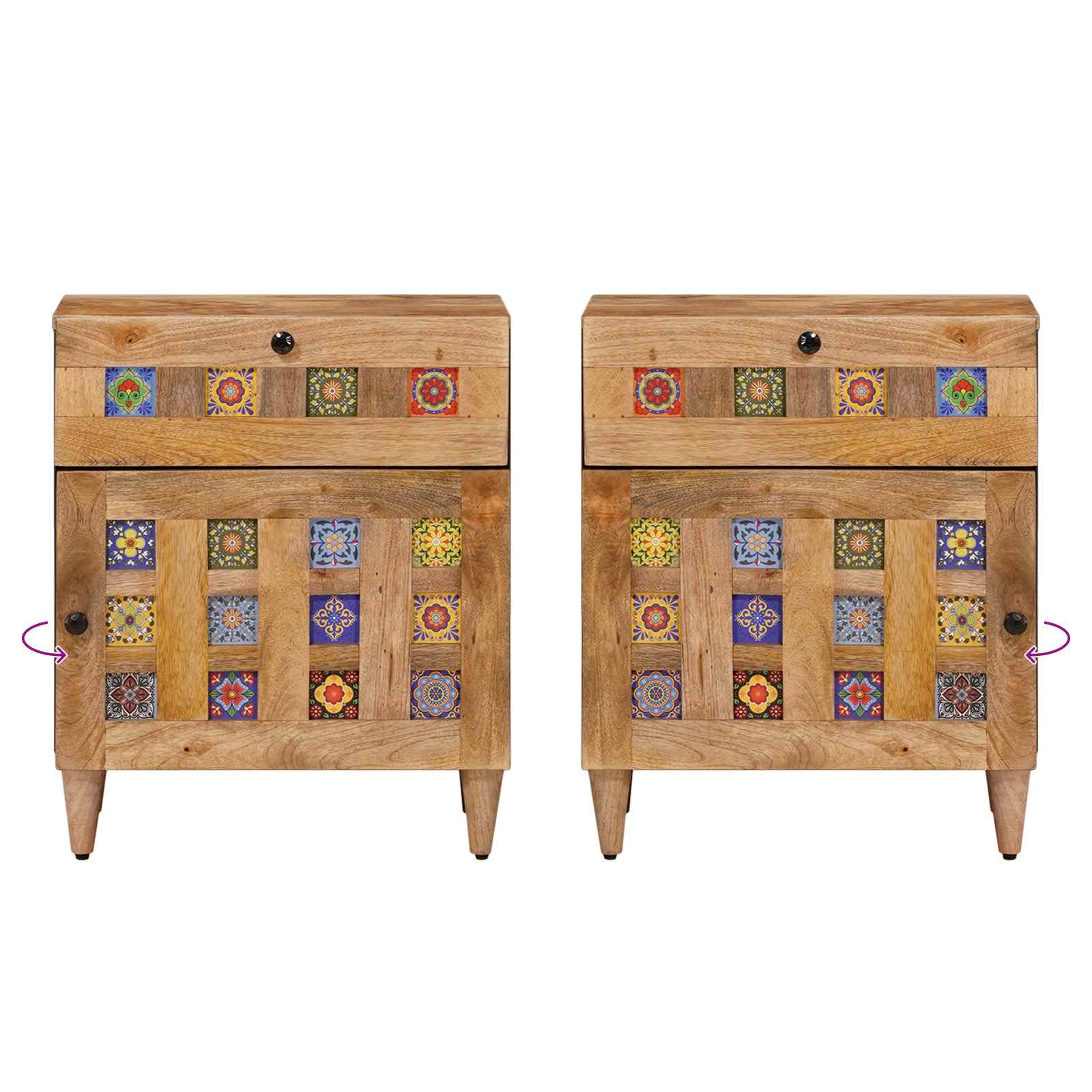 Nachtkastje met lade Naturel 50 x 33 x 60 cm Massief Mango Hout