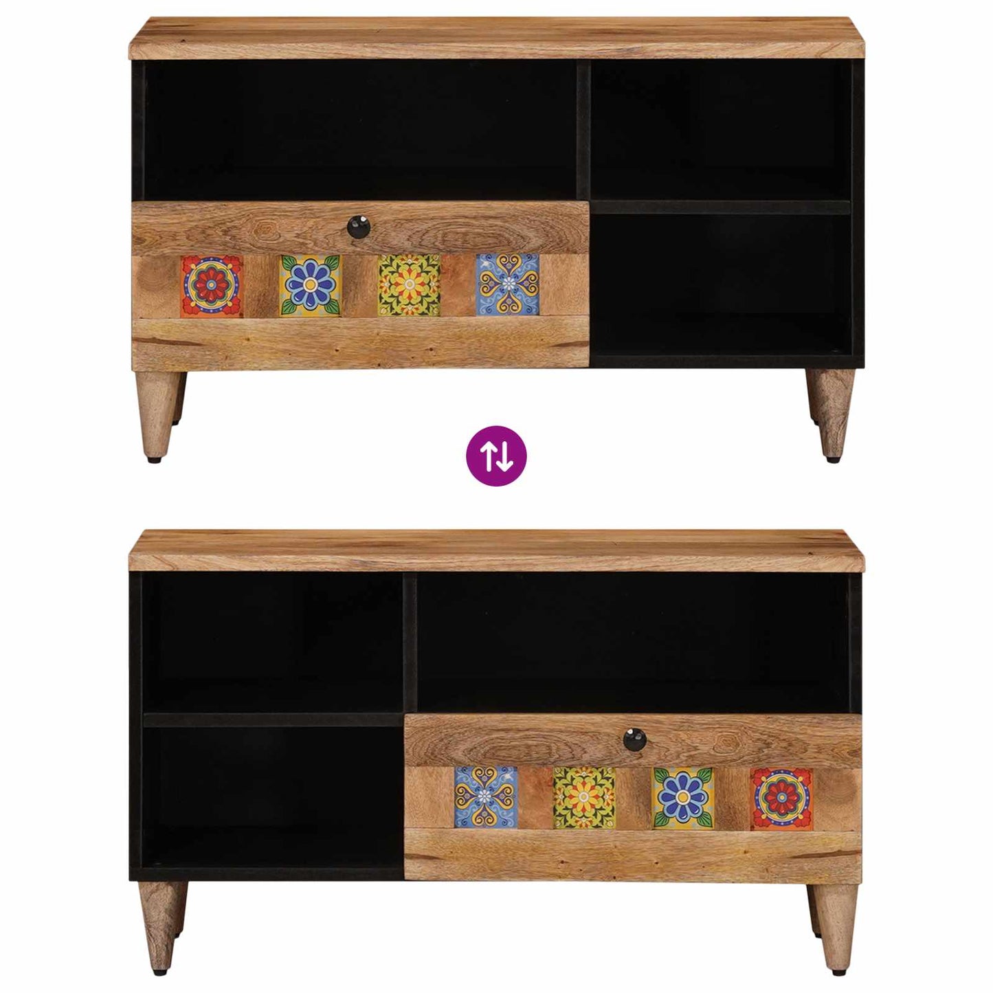 TV-kast met lade Naturel 80 x 33,5 x 46 cm Massief Mango Hout