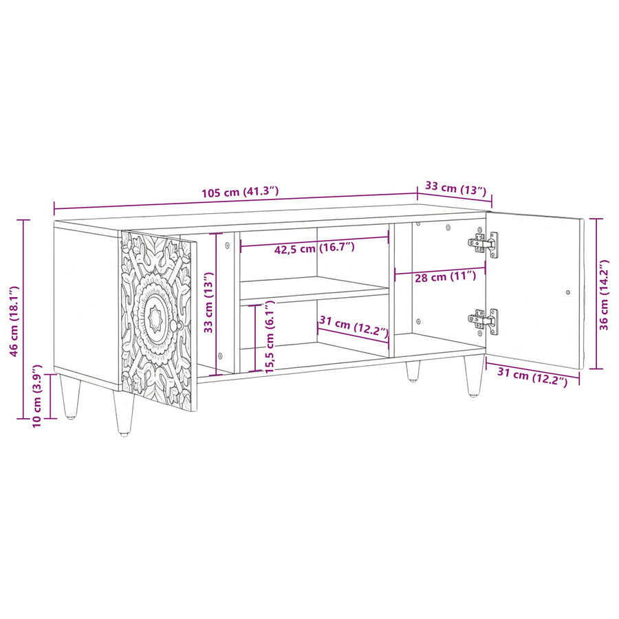 TV-kast met opslag Bruin 105 x 33,5 x 46 cm Massief Mango Hout