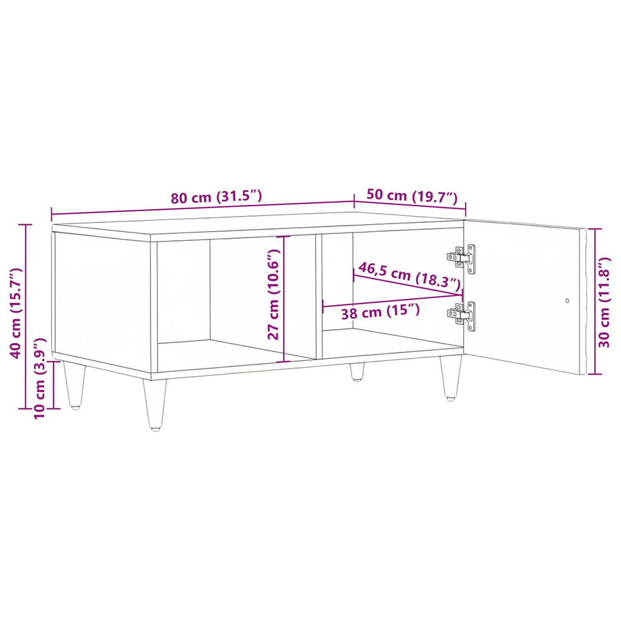 Salontafel Bruin 80 x 50 x 40 cm Massief Mango Hout