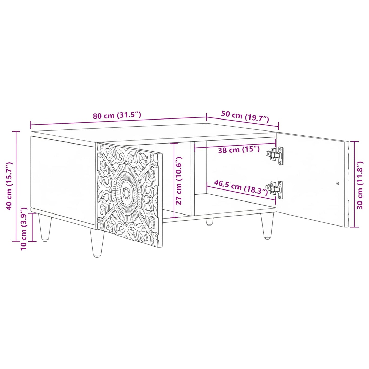 Salontafel Bruin 80 x 50 x 40 cm Massief Mango Hout
