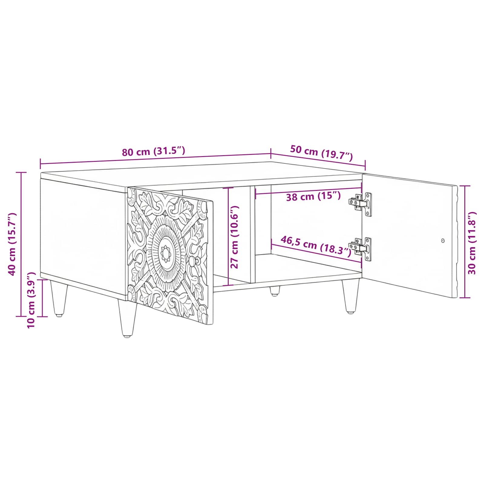 Salontafel Bruin 80 x 50 x 40 cm Massief Mango Hout