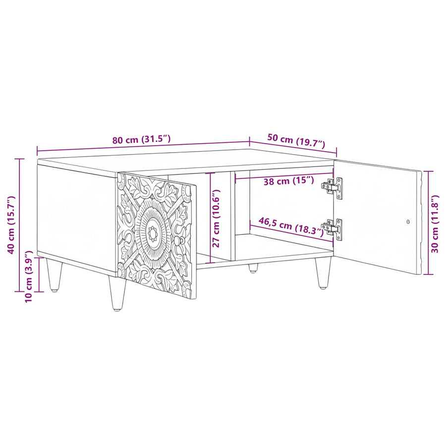Salontafel Bruin 80 x 50 x 40 cm Massief Mango Hout