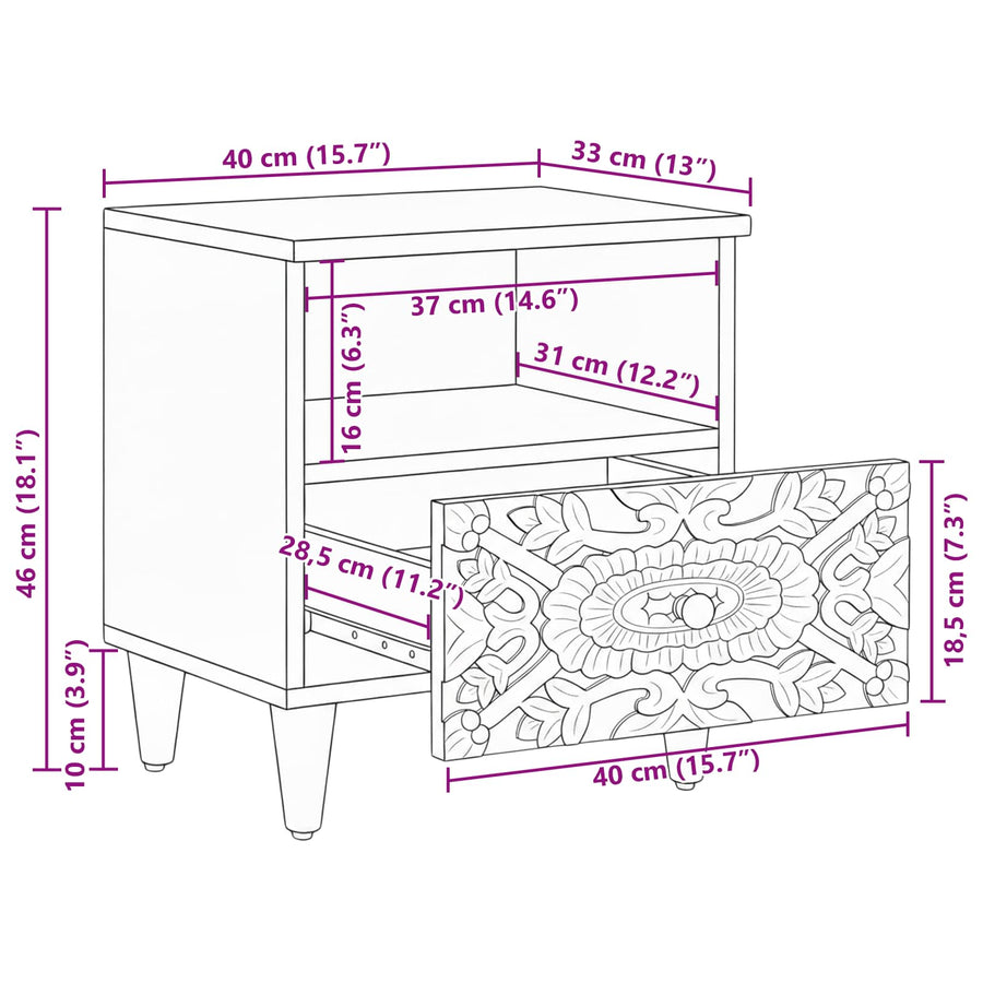 Bed kast 2 pcs Bruin 40 x 33 x 46 cm Massief Mango Hout