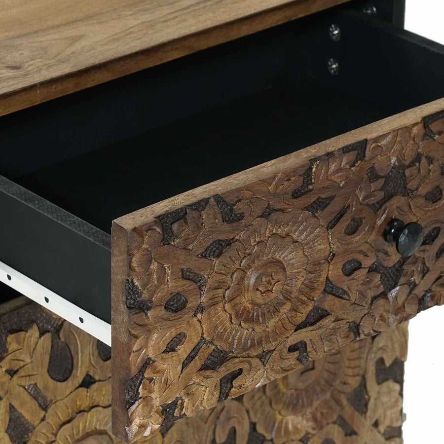 Bed kast met lade Bruin 50 x 33 x 60 cm Massief Mango Hout