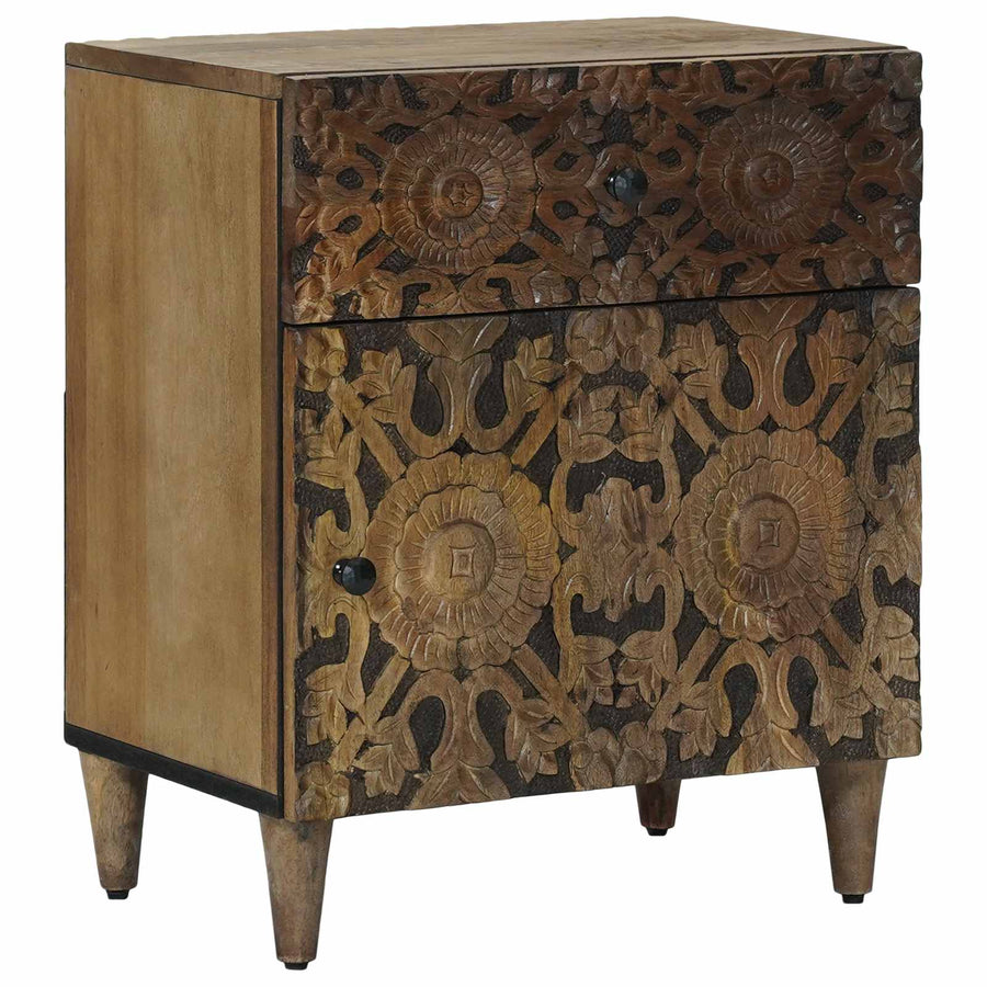 Bed kast met lade Bruin 50 x 33 x 60 cm Massief Mango Hout