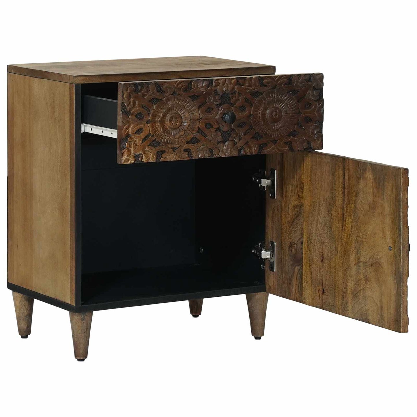 Bed kast met lade Bruin 50 x 33 x 60 cm Massief Mango Hout