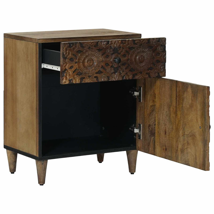Bed kast met lade Bruin 50 x 33 x 60 cm Massief Mango Hout