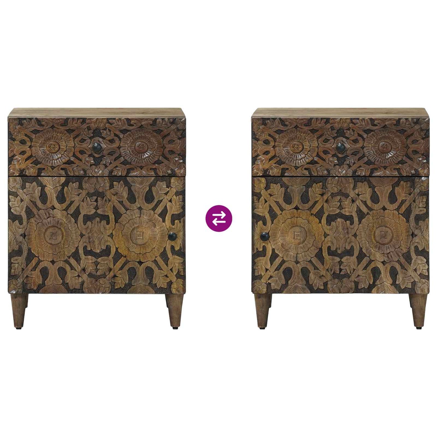 Bed kast met lade Bruin 50 x 33 x 60 cm Massief Mango Hout