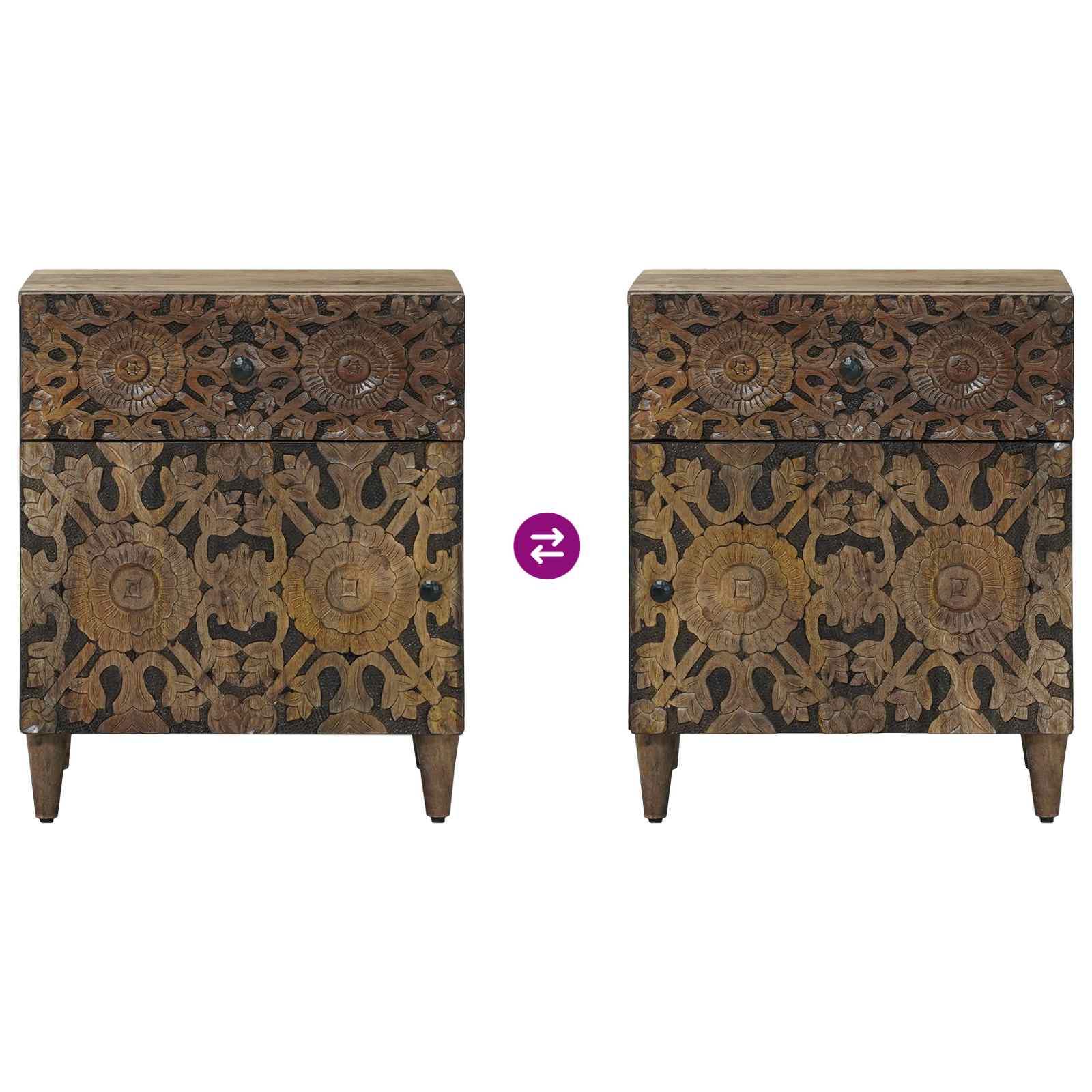 Bed kast met lade Bruin 50 x 33 x 60 cm Massief Mango Hout