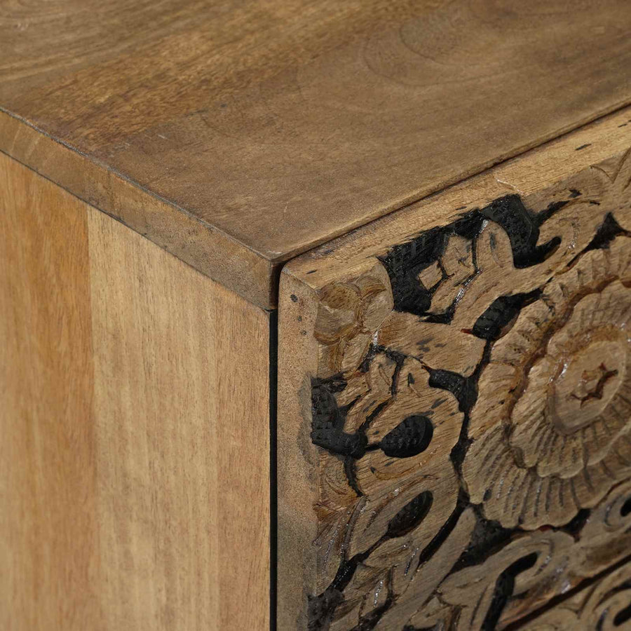 Bed kast met lade Bruin 50 x 33 x 60 cm Massief Mango Hout