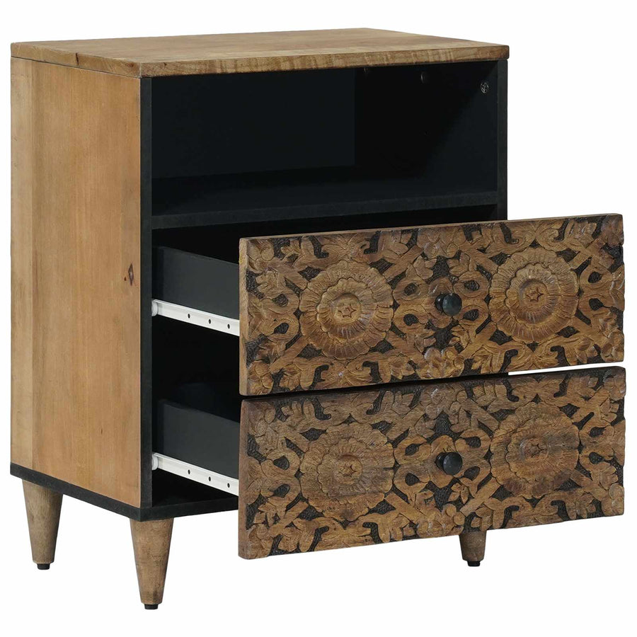 Bed kast met lade Bruin 50 x 33 x 60 cm Massief Mango Hout