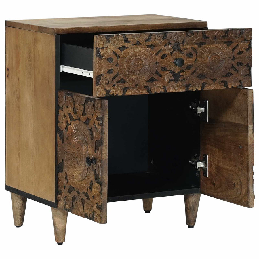 Bed kast met lade Bruin 50 x 33 x 60 cm Massief Mango Hout