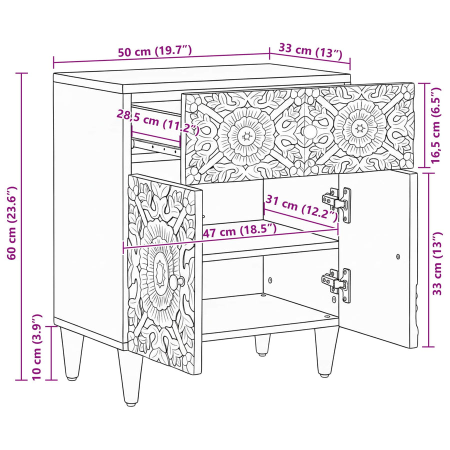 Bed kast met lade Bruin 50 x 33 x 60 cm Massief Mango Hout