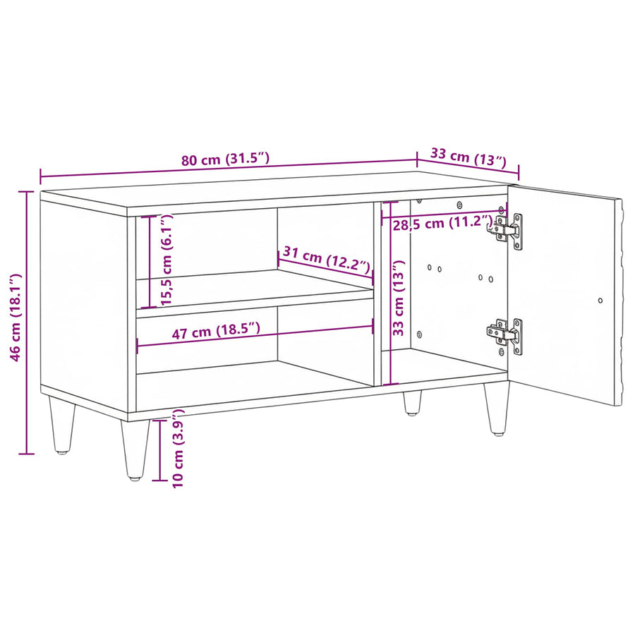 TV-kast met plank Bruin 80 x 31,5 x 46 cm Massief Mango Hout