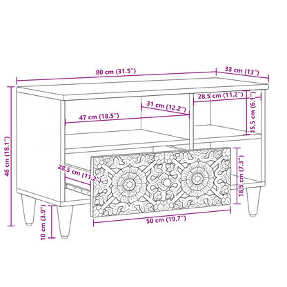 TV-kast met lade Bruin 80 x 33,5 x 46 cm Massief Mango Hout
