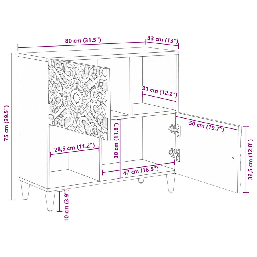 Dressoir met opslag Bruin 80 x 33,5 x 75 cm Massief Mango Hout