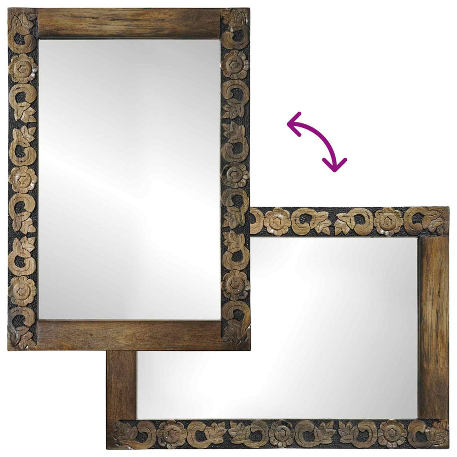 Wandspiegel walnootbruin 70 x 50 cm Bewerkt hout en glas