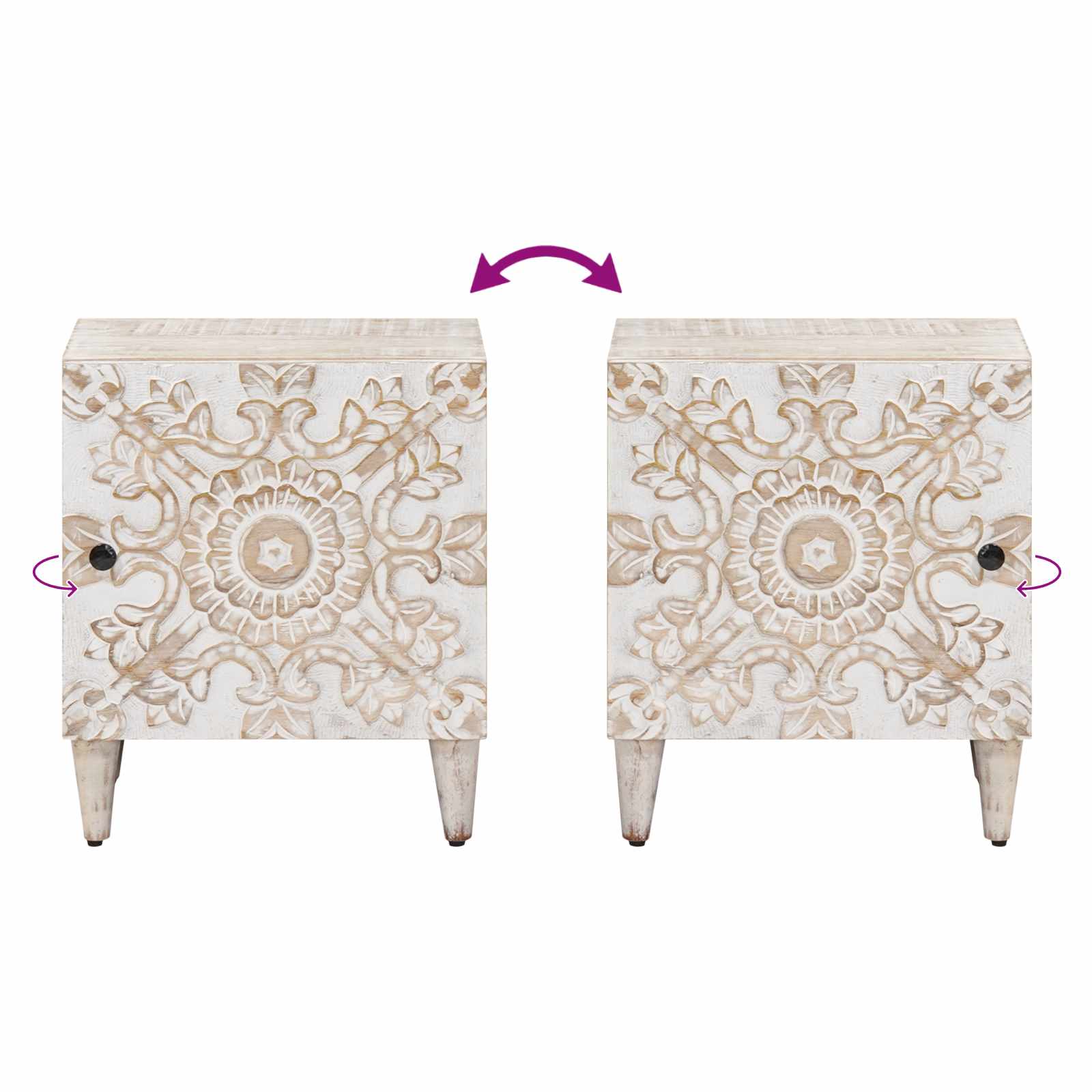 Nachtkastje 2 pcs Wit 40 x 33,5 x 46 cm Massief Mango Hout