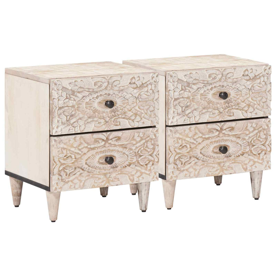 Nachtkastje 2 pcs Wit 40 x 33,5 x 46 cm Massief Mango Hout