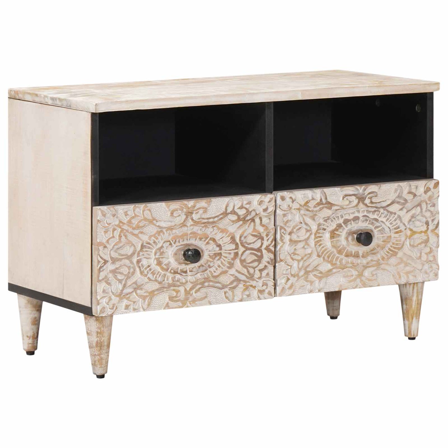 TV-kast met opslag Wit 70 x 33,5 x 46 cm Massief Mango Hout