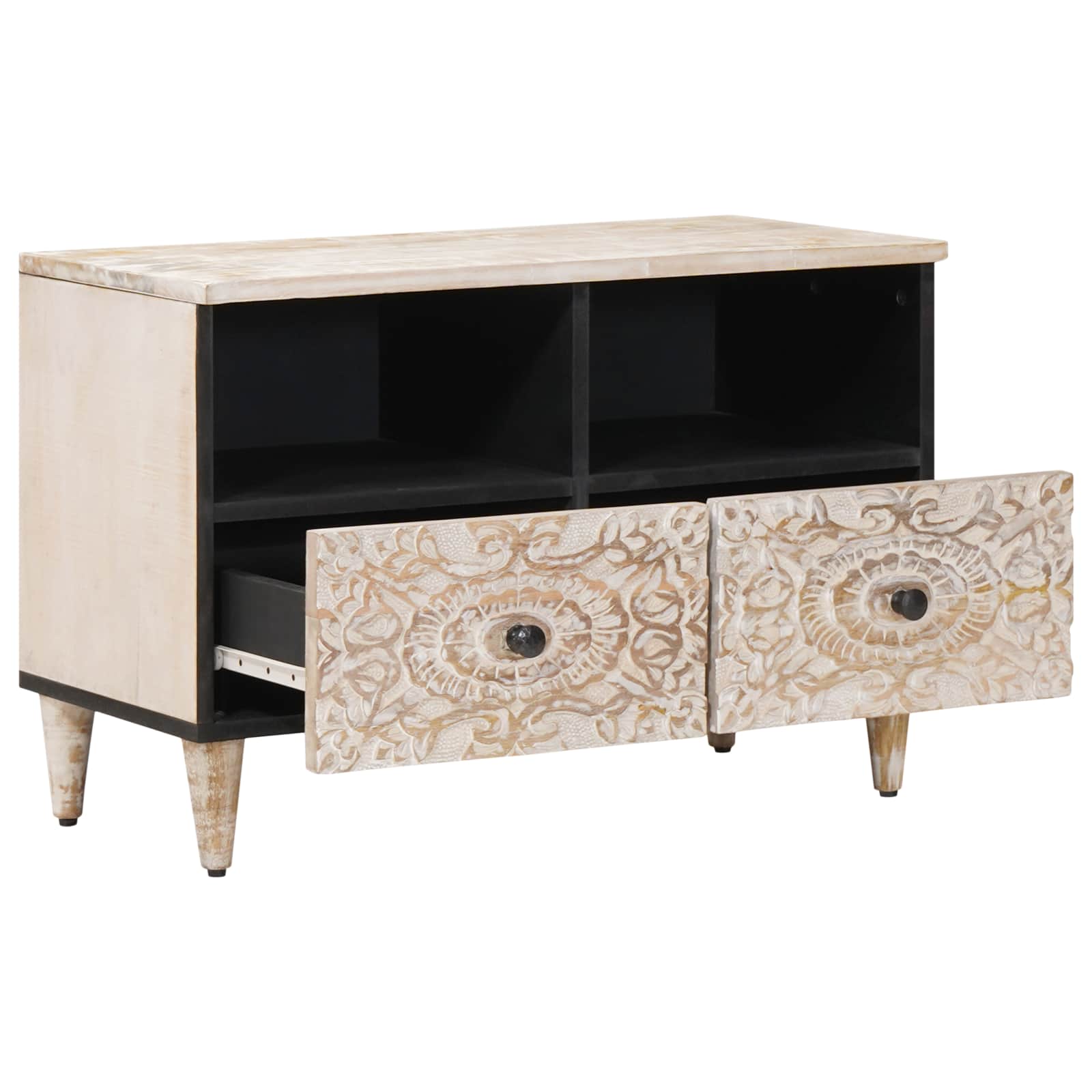 TV-kast met opslag Wit 70 x 33,5 x 46 cm Massief Mango Hout